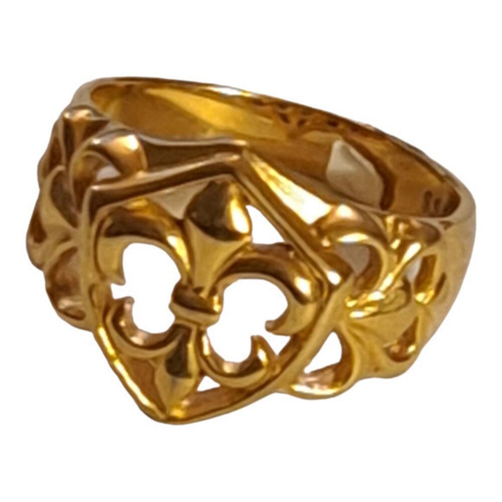 Man's stainless steel gold plated Fleur-De-Lis ring size 13‎